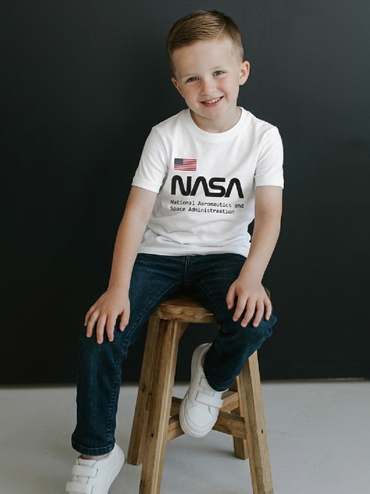 Eteenz Boy’s NASA Typography Printed Cotton T-Shirt (White, Pack Of 1)