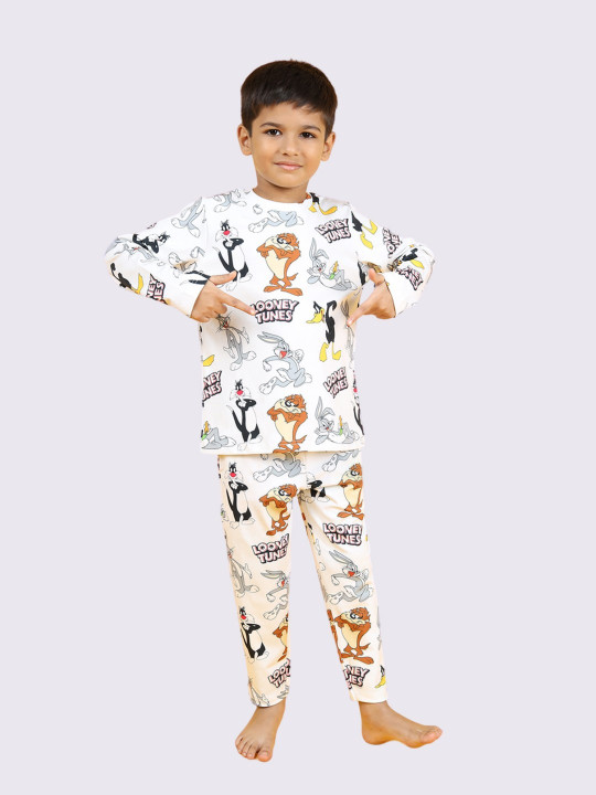 Minute Mirth Boys Looney Tunes Printed Polyester Night Suit Set(Multi Color, Pack Of 1)