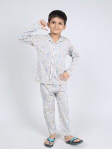 Boys Printed Lapel Collar Pure Cotton Shirt with Trousers