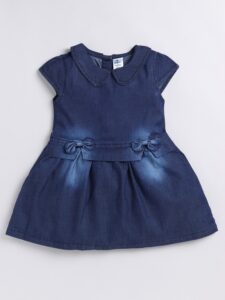 Girls Pure Cotton Peter Pan Collar Cap Sleeves Denim A-Line Dress