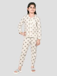 Girls Polka Dots Printed Pure Cotton Night suit
