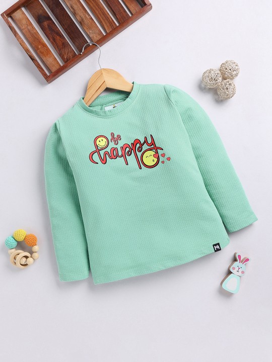 Girls Typography Printed Pure Cotton Top