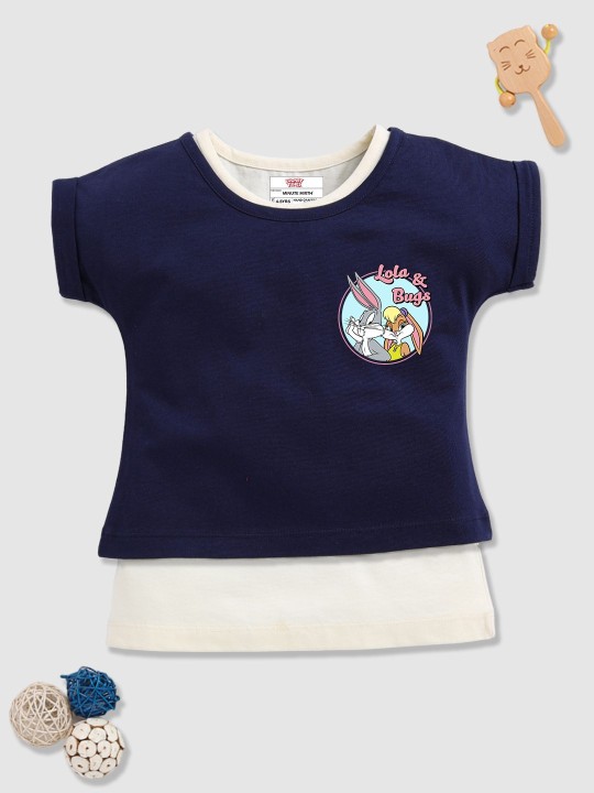 Looney Tunes Printed Extended Sleeves Cotton Top with Inner Vest