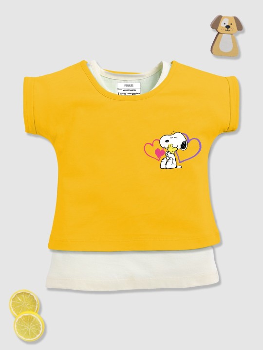 Snoopy Printed Extended Sleeves Cotton Top with Inner Vest