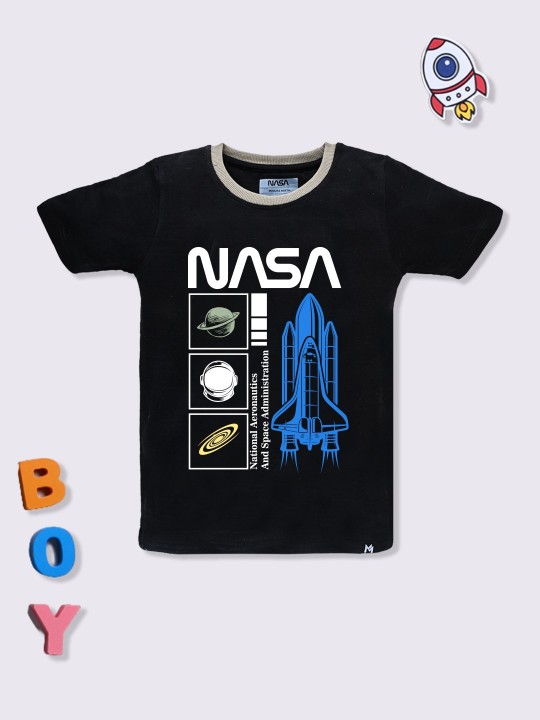 Boys Black NASA Humour & Comic Graphic T-Shirt