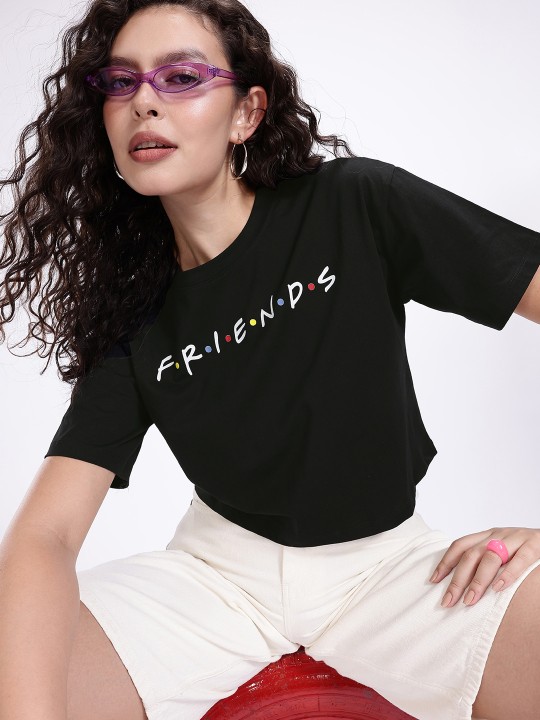 Black and White Friends Typography Crop Top for Women