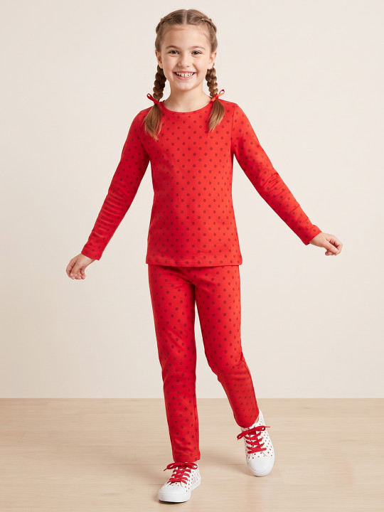Game Begins Girl’s Printed Pure Cotton Top With Trousers Set (Red, Pack Of 1)