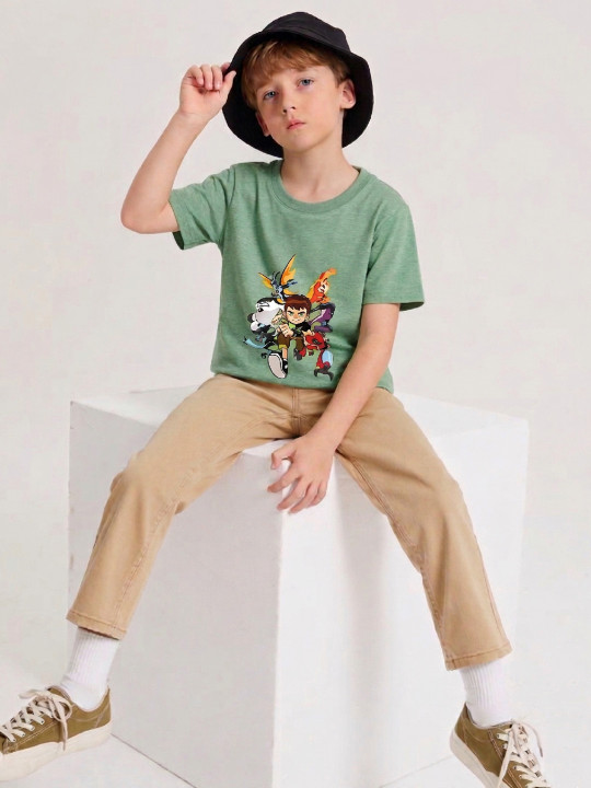 Eteenz Boy’s Ben 10 Printed Cotton T-Shirt (Green, Pack Of 1)