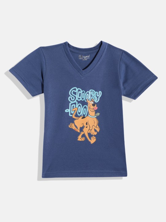 Eteenz Scooby-Doo Comic Printed Premium Cotton V-Neck T-Shirt for Boys (Navy Blue, Pack of 1)
