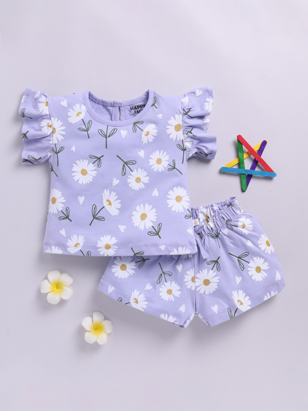 Happy Faces Floral Printed Cotton Clothing Set for Girls(Light Mauve, Pack Of 1)