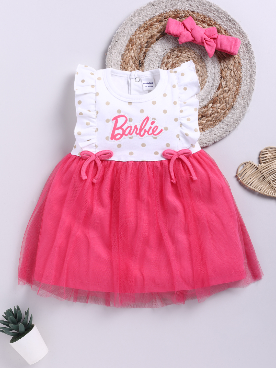 Mom’s love Barbie Printed Pure Cotton Frock and Dress for  Infant Girls ( Pink Pack of 1)