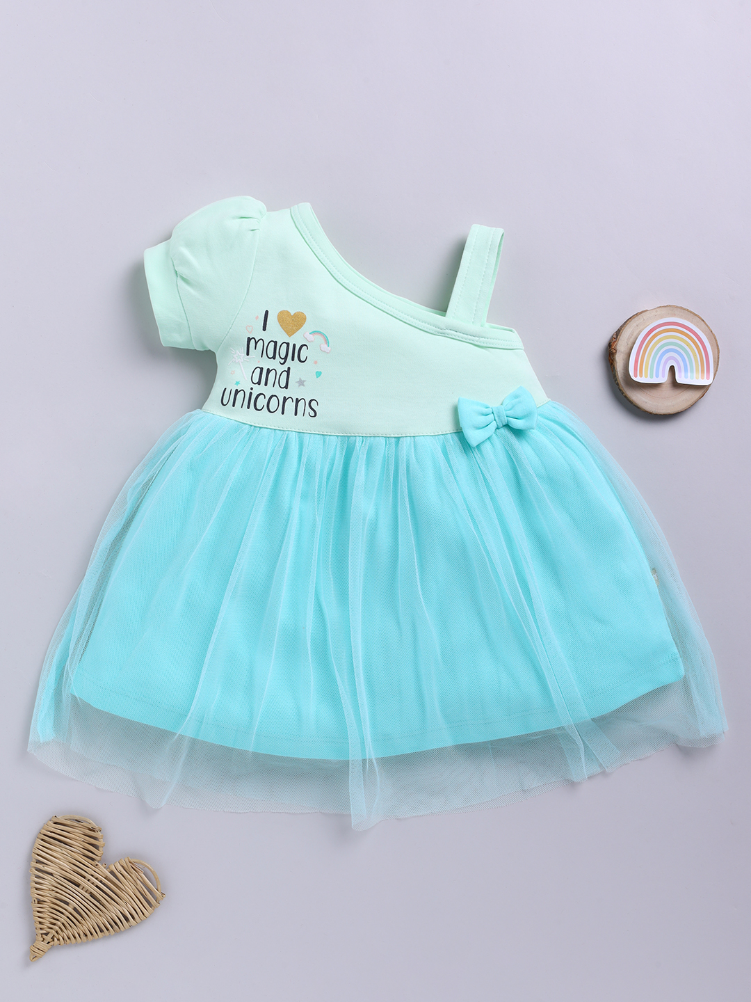 Mom’s Love Typographic Printed Pure Cotton Frock And Dress For Infant Girls (Blue, Pack Of 1)