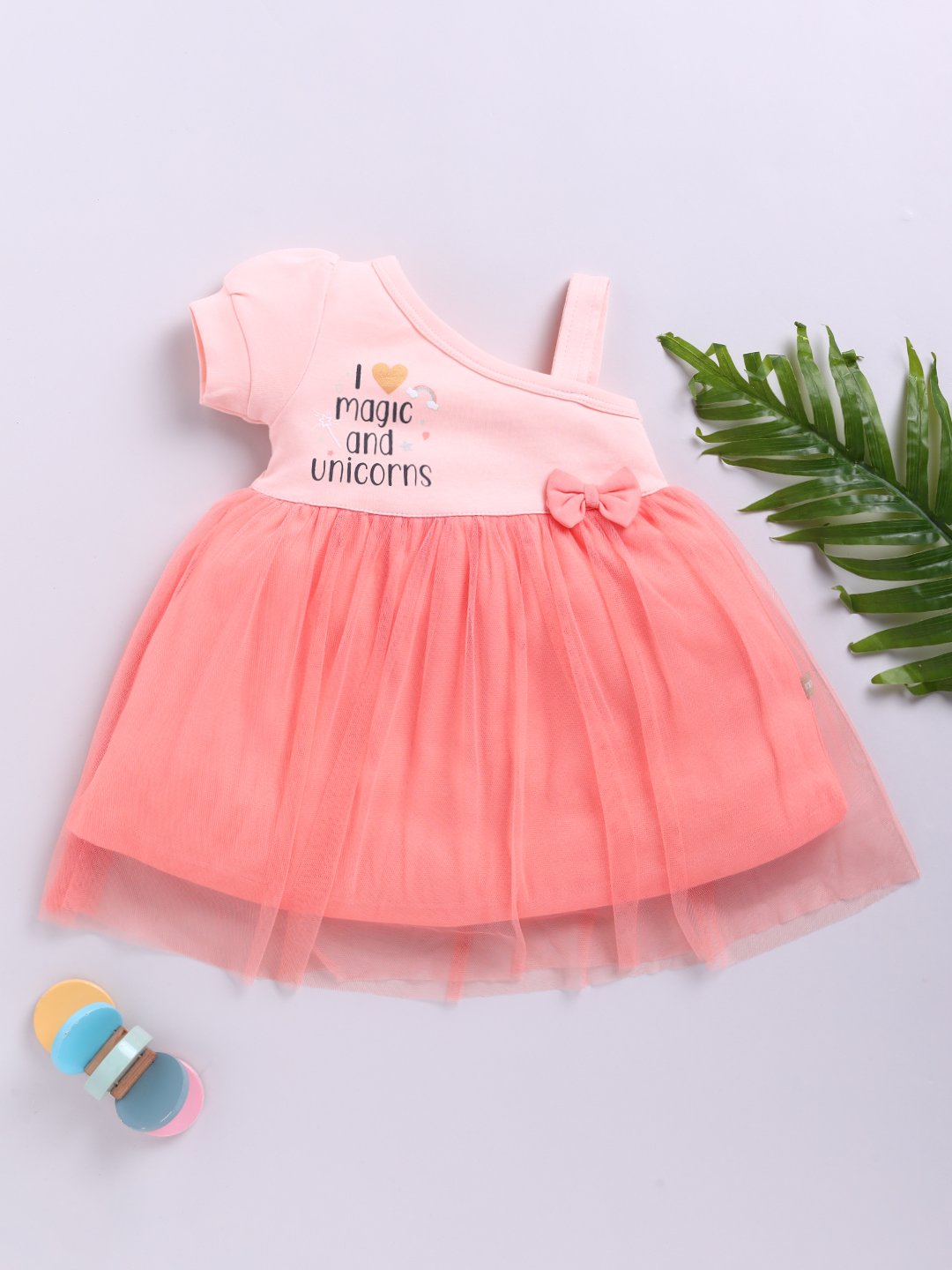 Mom’s Love Typographic Printed Pure Cotton Frock And Dress For Infant Girls (Peach, Pack Of 1)