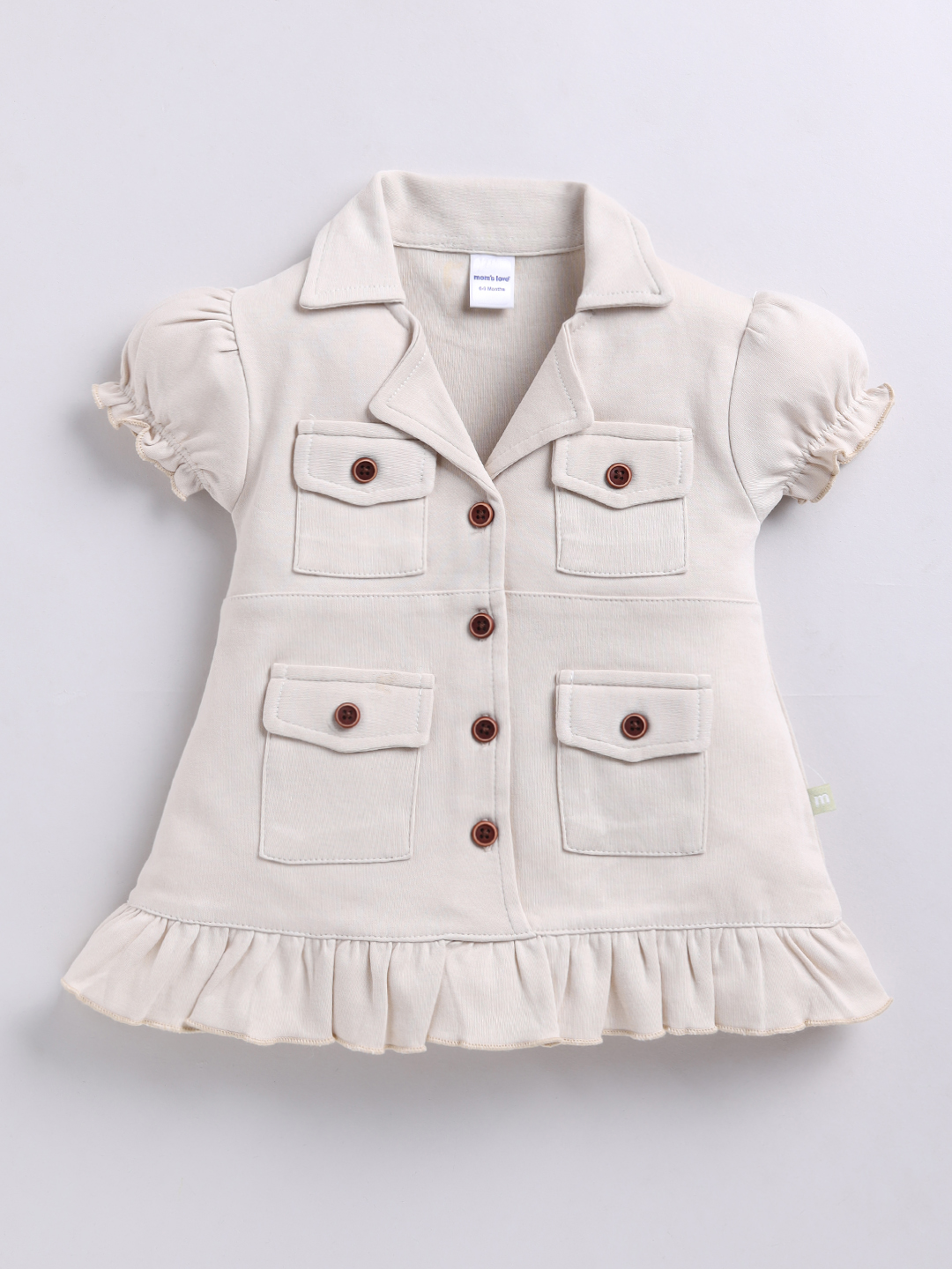 Mom’s Love Solid Printed Pure Cotton Frock And Dress For Infant Girls (Beige, Pack Of 1)
