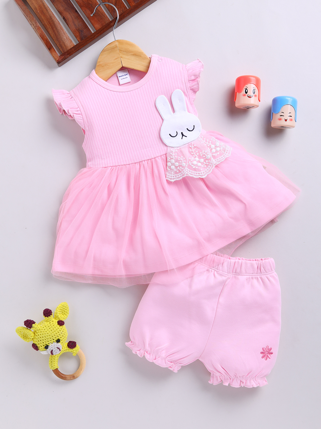 Mom Love Solid Printed Pure Cotton Frock And Dresses For Infant Girls ( Medium Pink, Pack Of 1)