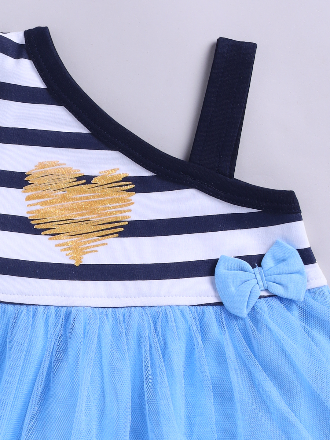 Mom’s Love Off Shoulder Design Pure Cotton Frock And Dress For Infant Girls (Blue Pack Of 1)