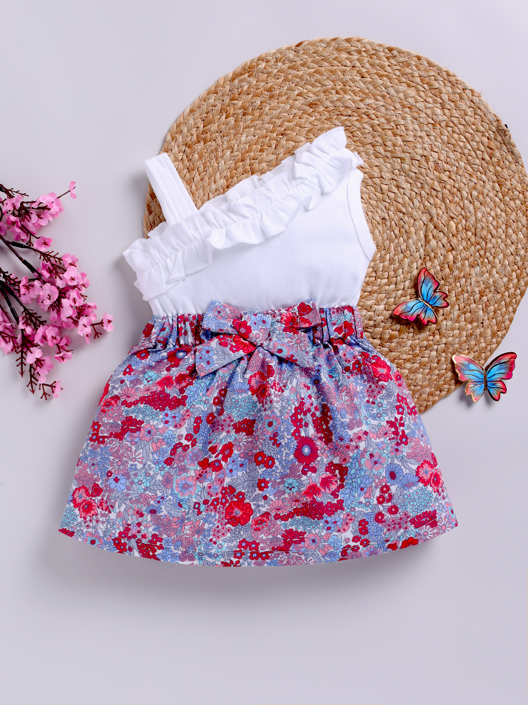 Mom’s Love Floral Printed Pure Cotton Frock And Dress For Infant Girls (Maroon, Pack Of 1)