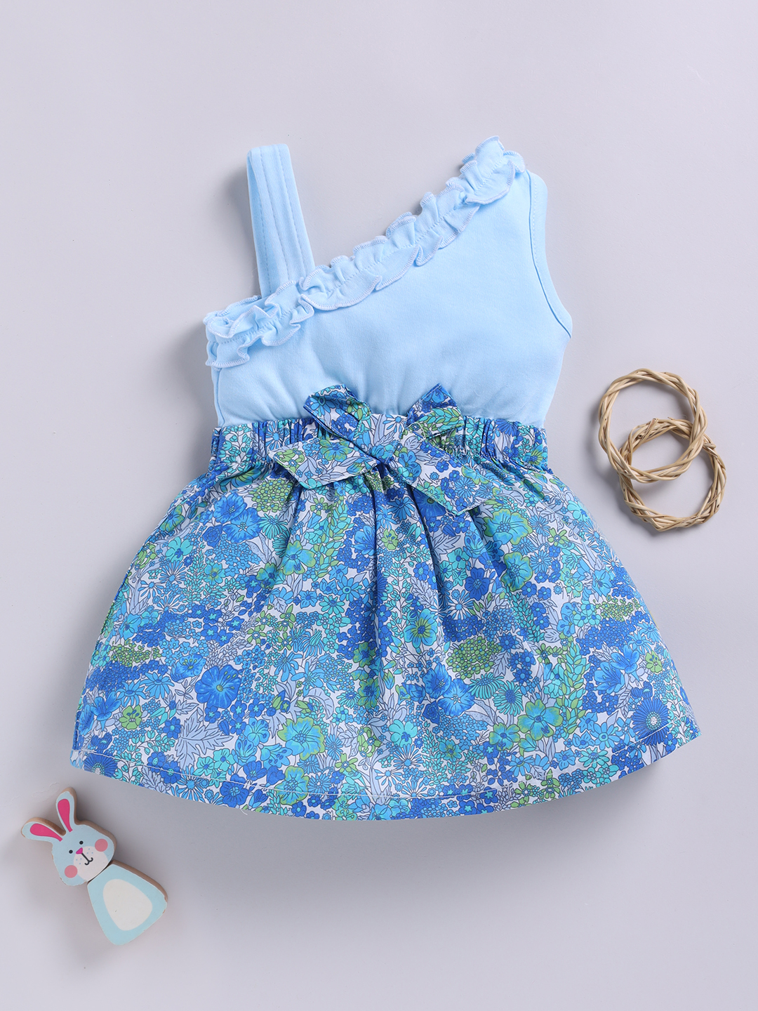Mom’s Love Floral Printed Pure Cotton Frock And Dress For Infant Girls (Blue, Pack Of 1)