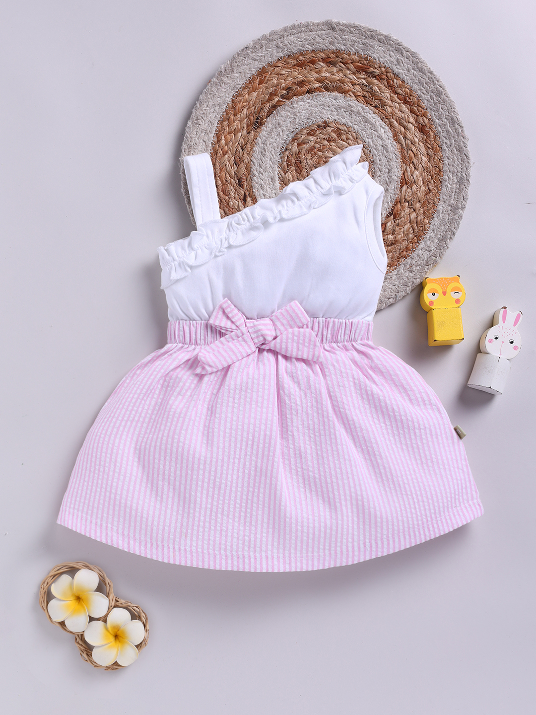 Mom’s Love Striped Printed Pure Cotton Frock And Dress For Infant Girls (Pink, Pack Of 1)