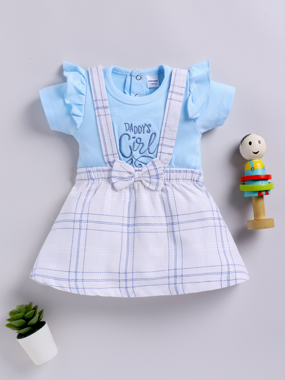 Mom’s Love Striped Printed Pure Cotton Frock And Dress For Infant Girls (Blue, Pack Of 1)