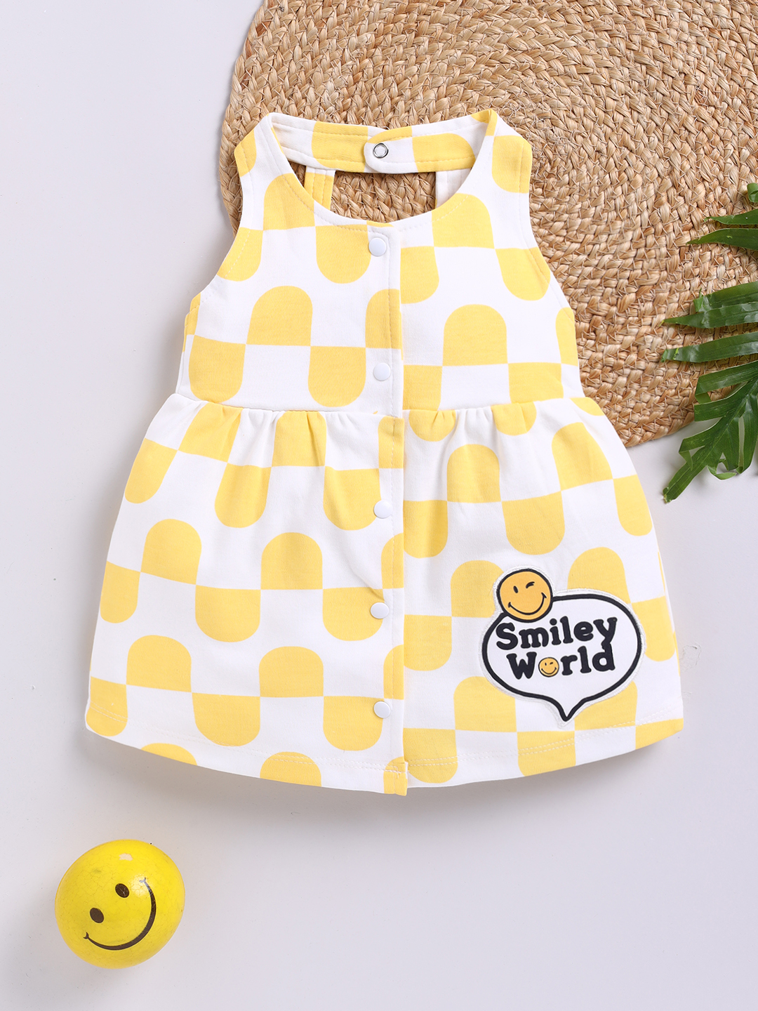 Mom’s Love Abstract Printed Pure Cotton Frock And Dress For Infant Girls (Yellow Pack Of 1)