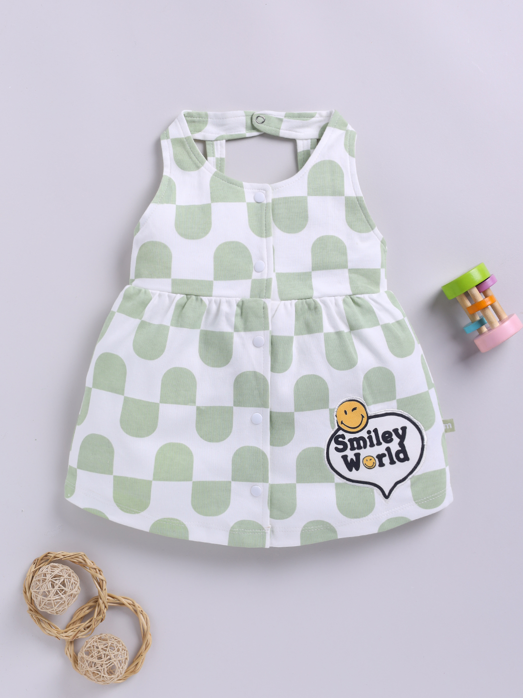 Mom’s Love Abstract Printed Pure Cotton Frock And Dress For Infant Girls (Green Pack Of 1)