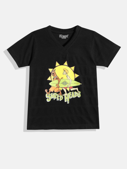 Eteenz Scooby-Doo Comic Printed V-Neck Premium Cotton T-Shirt for Boys (Black, Pack of 1)