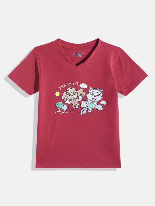 Eteenz Paw Patrol Comic Printed Premium Cotton V-Neck T-Shirt for Boys (Red, Pack of 1)