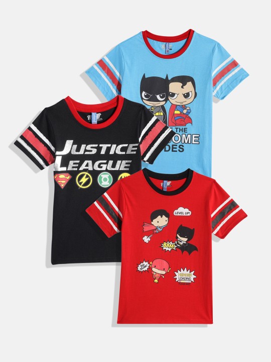 Boys Pack of 3 Justice League Printed Pure Cotton T-shirts