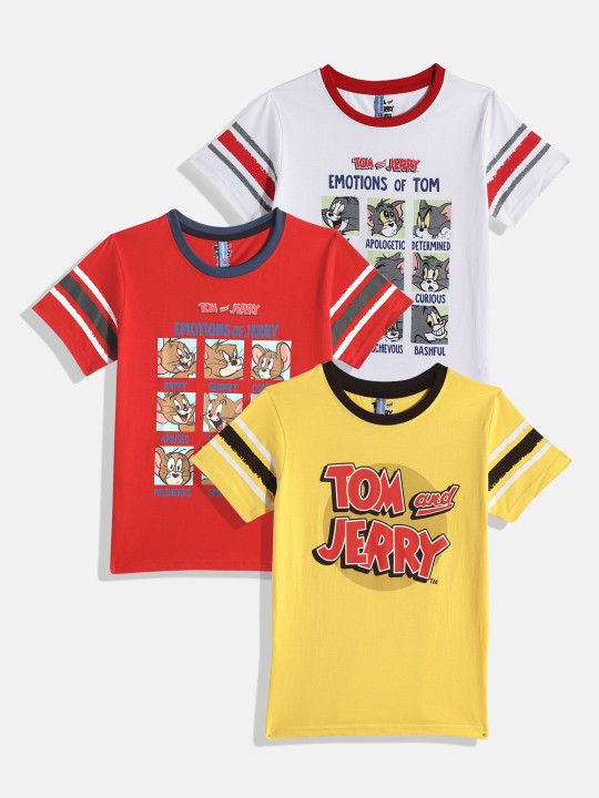 Boys Pack of 3 Tom and Jerry Printed Pure Cotton T-shirts