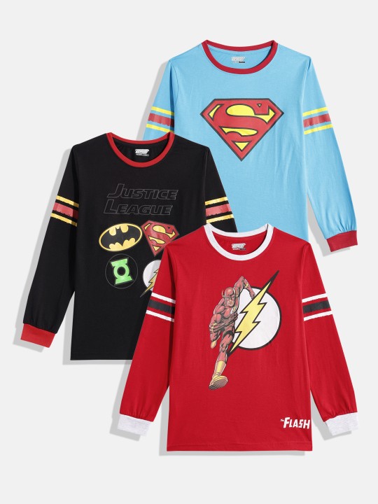 Boys Pack of 3 Black, Blue and Red DC Comics Printed Pure Cotton T-shirts