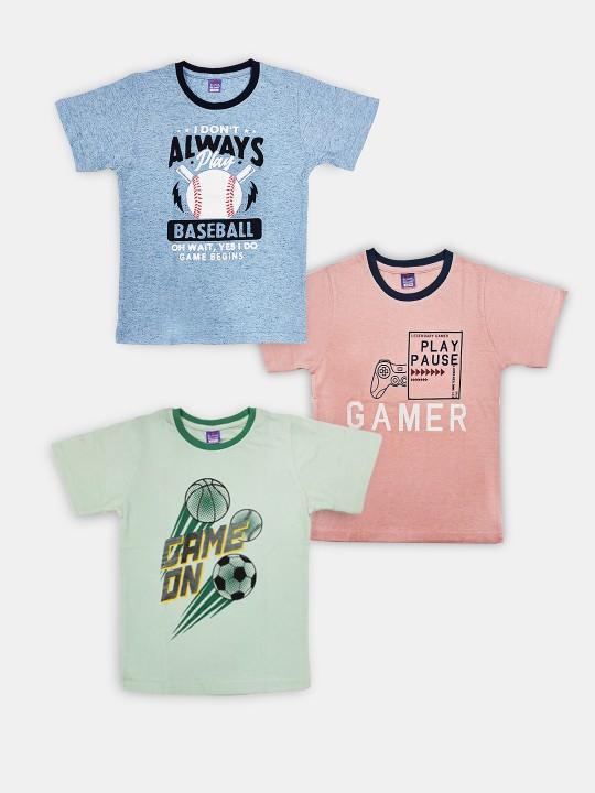 Boys Pack of 3 Assorted Typography Printed T-shirts