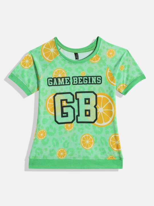 Girls Graphic Printed Raglan Sleeves T-shirt