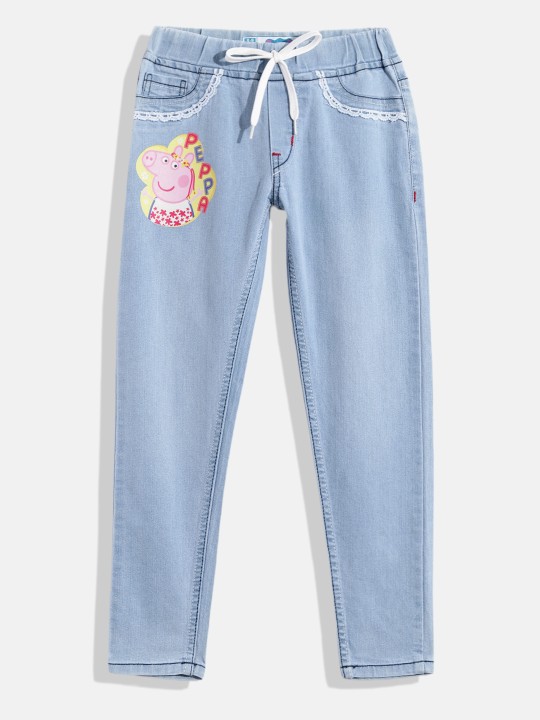Girls Peppa Pig Printed Lace-Up Detail Denim Jeggings