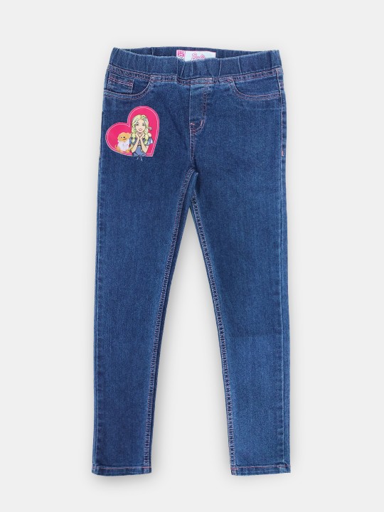 Girls Barbie Printed Denim Jeggings