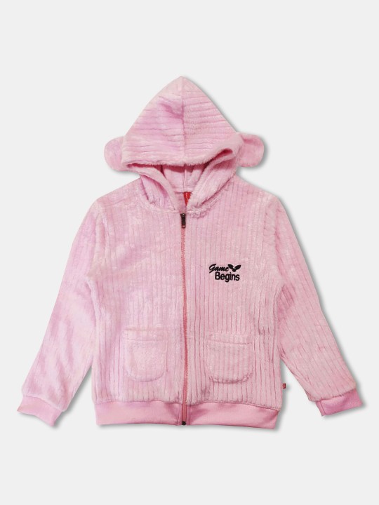 Girls Self-Striped Hooded Fleece Fuzzy Sweatshirt