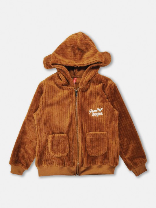 Girls Self-Striped Hooded Fleece Fuzzy Sweatshirt