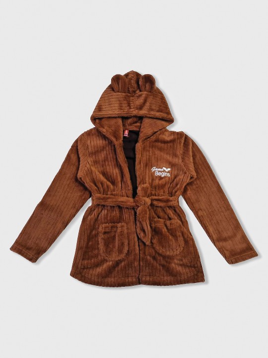 Girls Self-Striped Fleece Fuzzy Longline Open Front Jacket