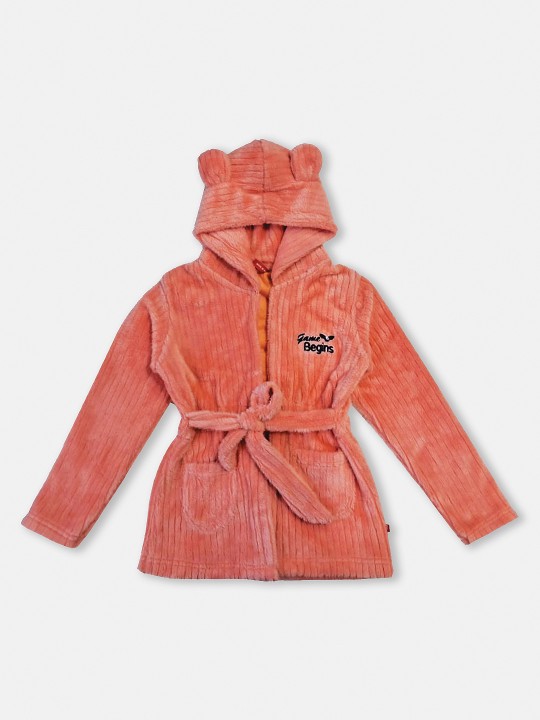 Girls Self-Striped Fleece Fuzzy Longline Open Front Jacket