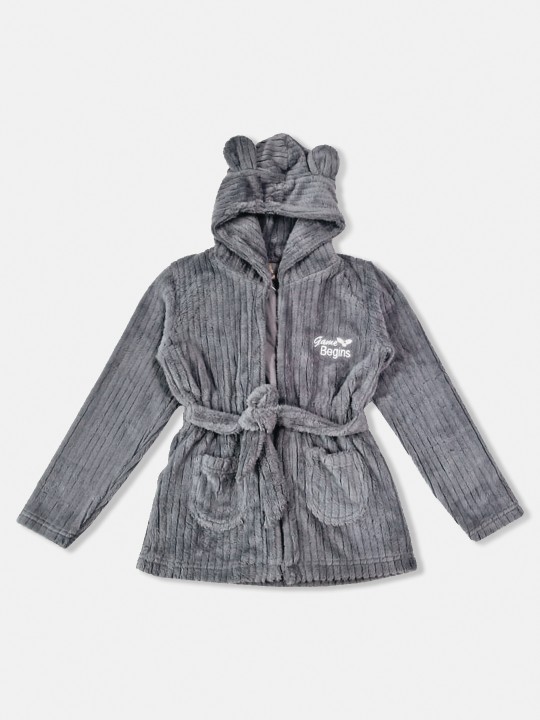 Girls Self-Striped Fleece Fuzzy Longline Open Front Jacket