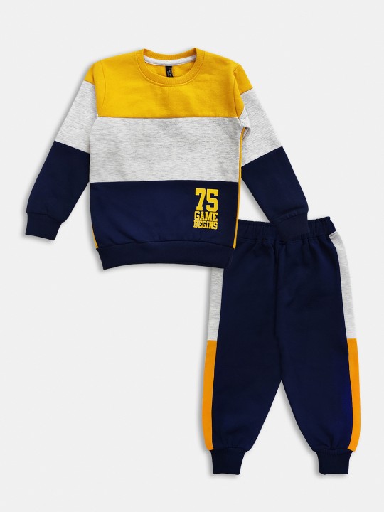 Boys Mustard & Grey Colourblocked Sweatshirt & Joggers Set