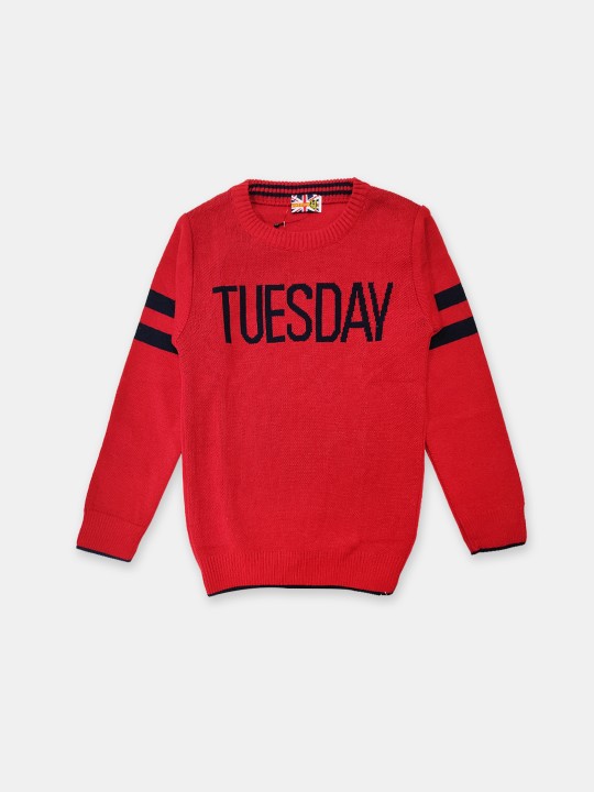Boys Red Self-Design Typography Pullover