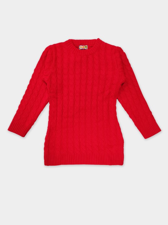 Girls Acrylic Cable Knit Longline Pullover