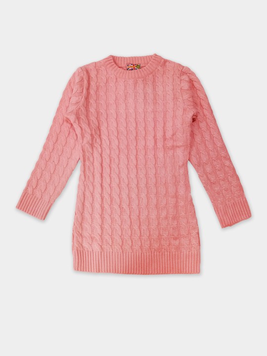 Girls Acrylic Cable Knit Longline Pullover