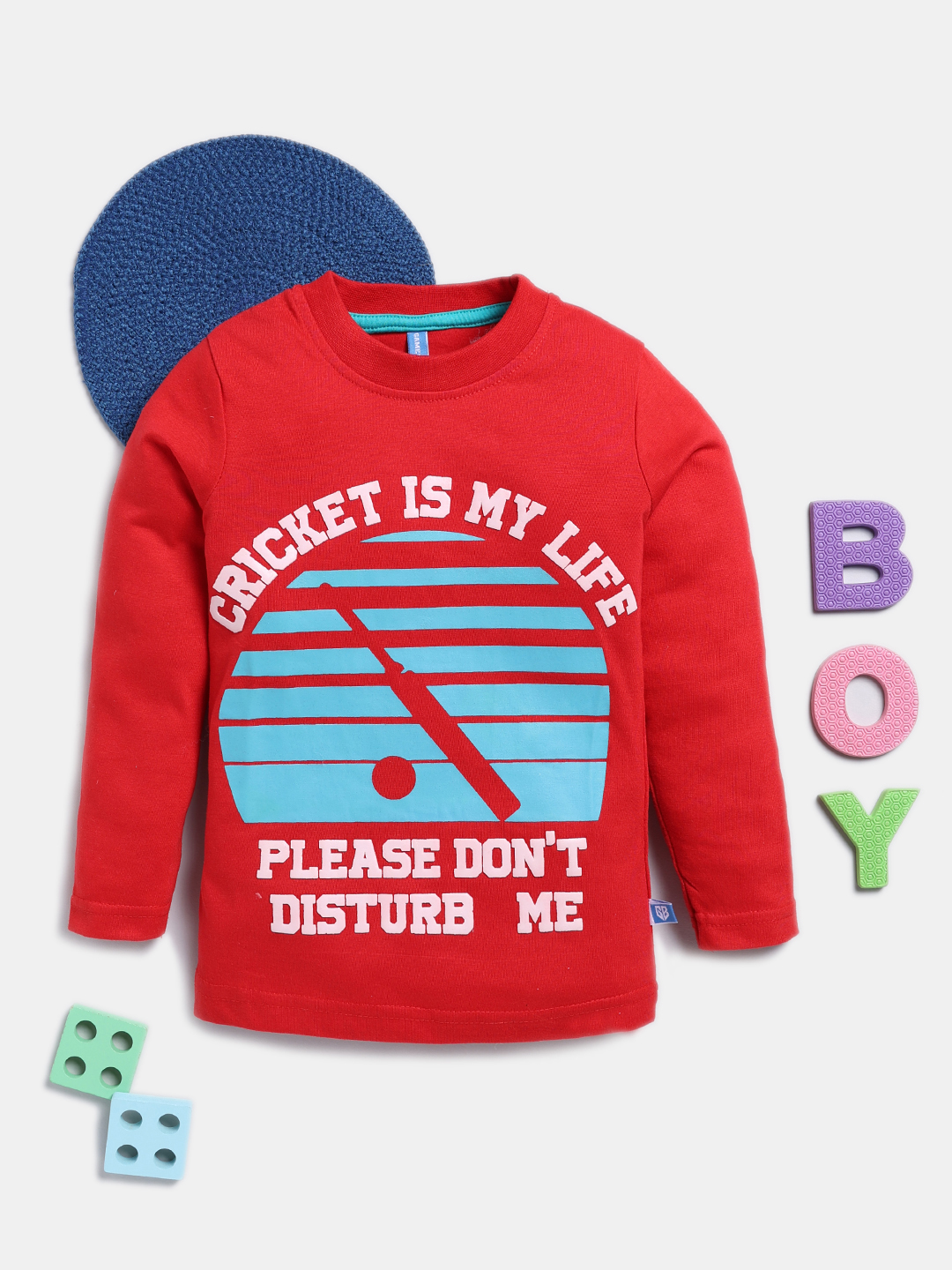 Boys Red Typography Printed Cotton T-shirt
