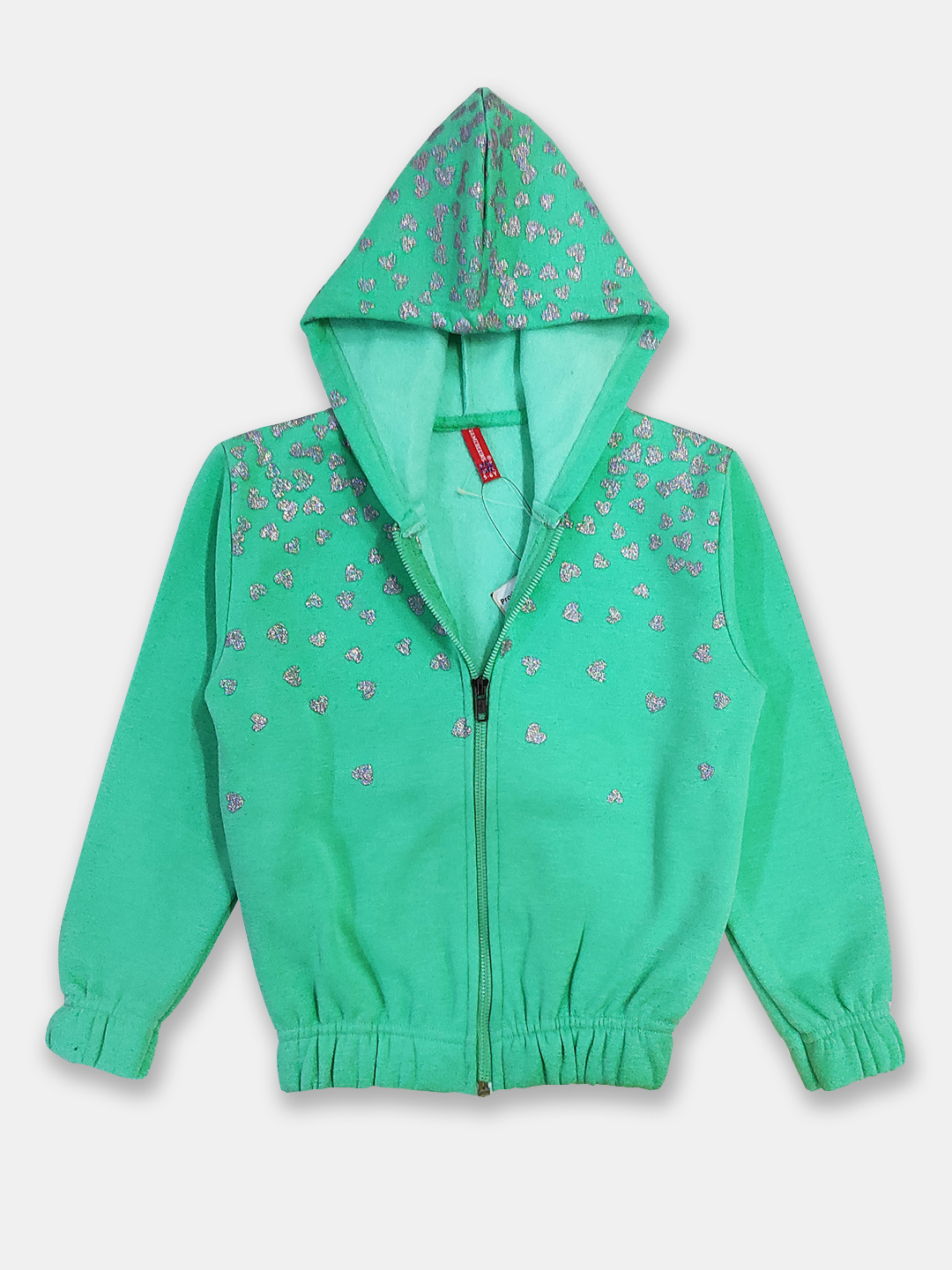 Girls Green Fleece Lined Hooded Sweatshirt with Shimmer Heart Detail