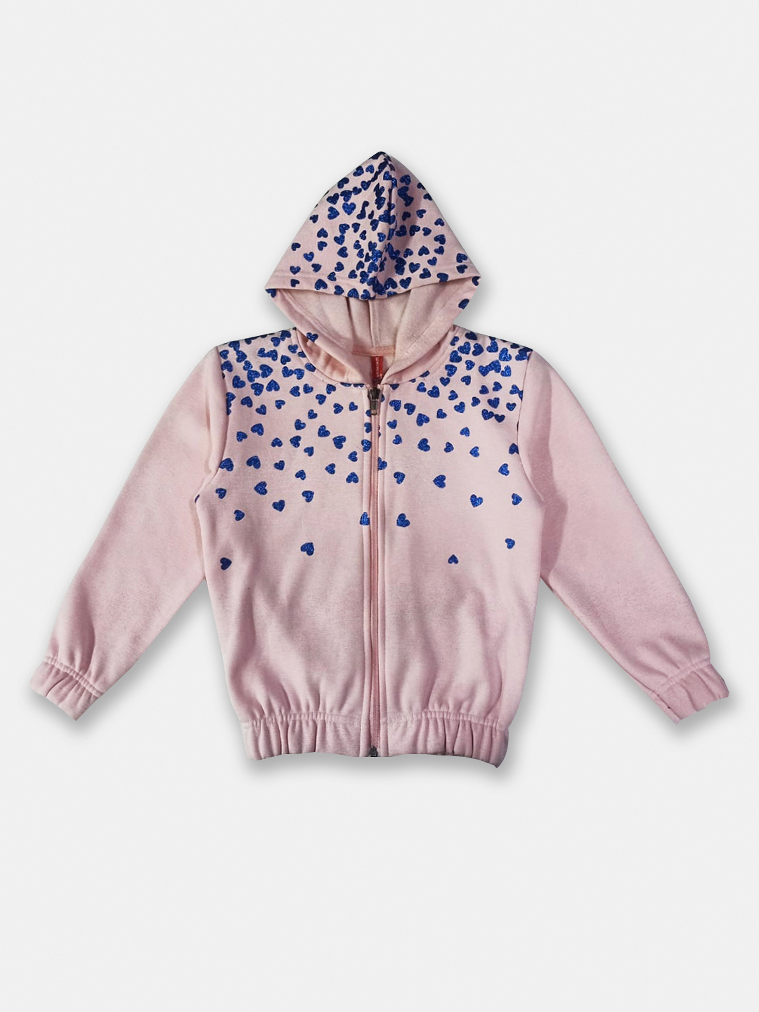 Girls Pink Fleece Lined Hooded Sweatshirt with Shimmer Heart Detail