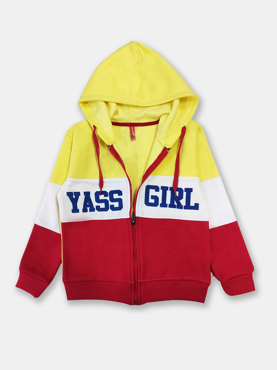 Girls Yellow Colourblocked Hooded Cotton Sweatshirt