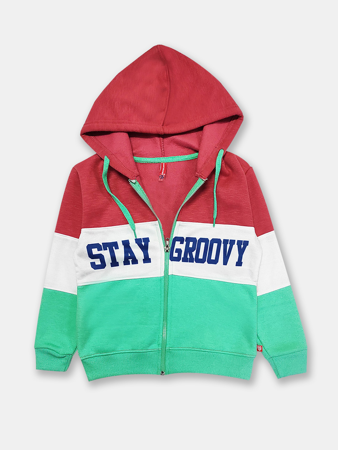 Girls Red Colourblocked Hooded Sweatshirt