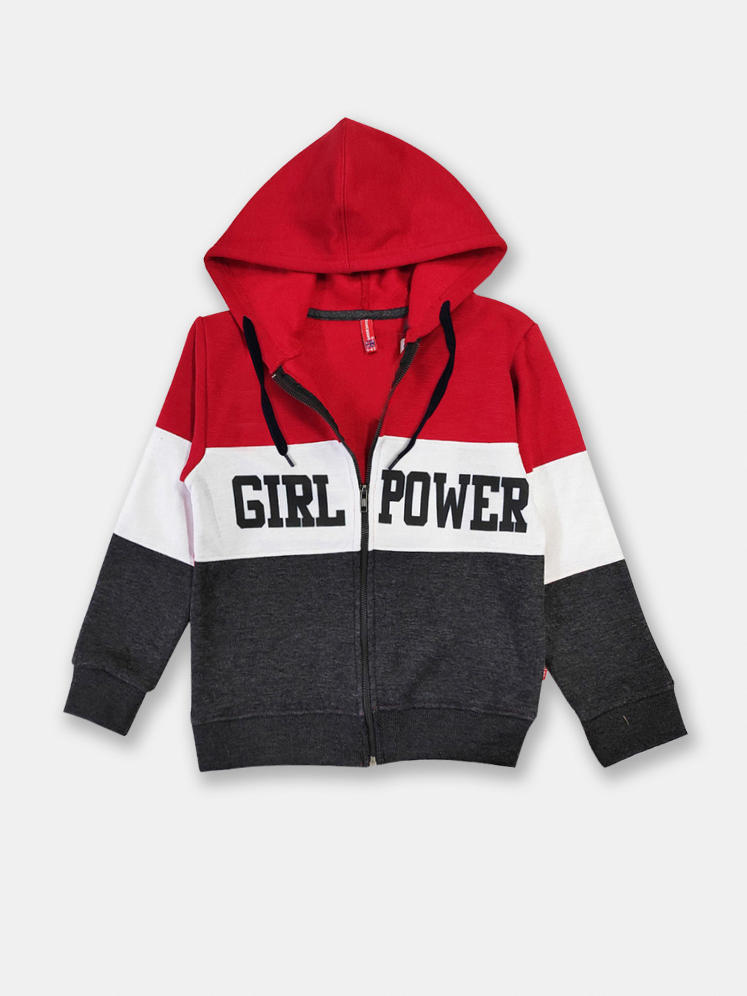 Girls Red Colourblocked Hooded Sweatshirt